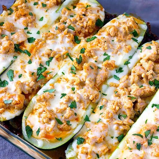Buffalo Chicken Zucchini Boats