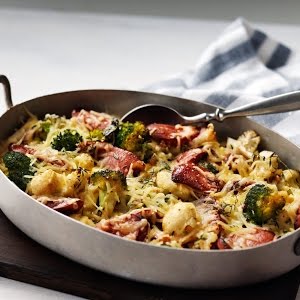 Broccoli & cauliflower gratin with sausage :Tuesday-dinner