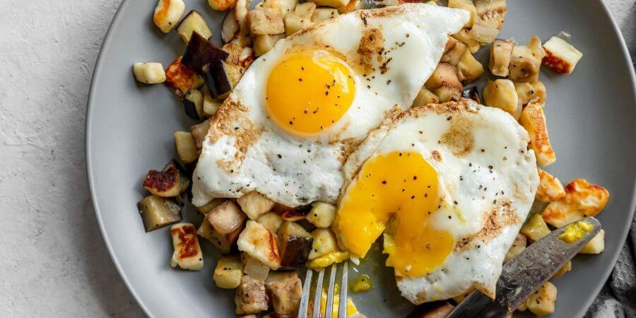 Low carb eggplant hash with eggs :Saturday-breakfast