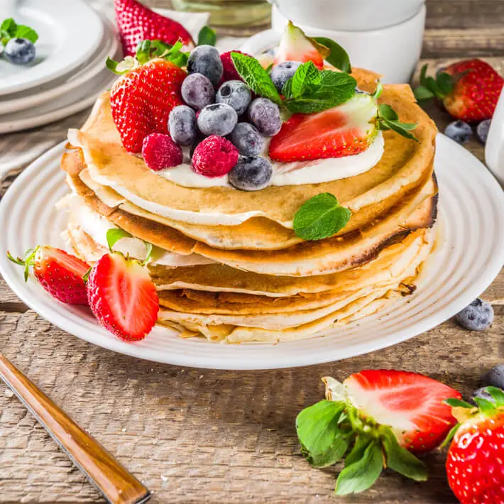 Keto pancakes with berries and whipped cream :Sunday-breakfast
