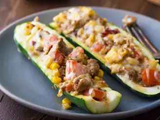 Smoked ham stuffed zucchini boats :Monday-lunch
