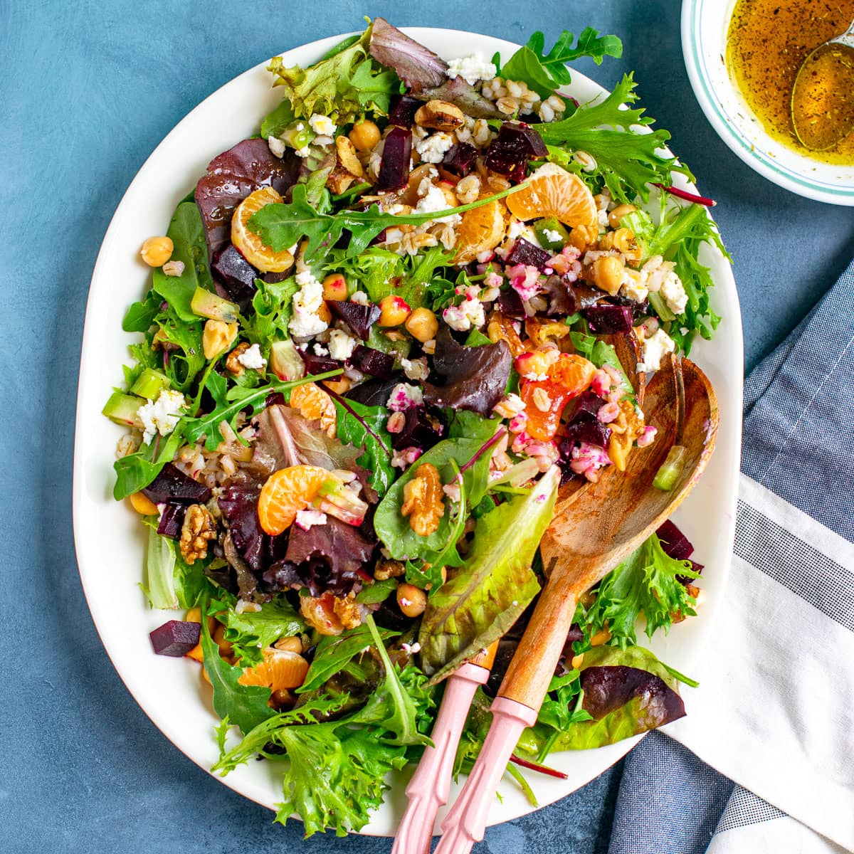 Warm barley and goat’s feta salad