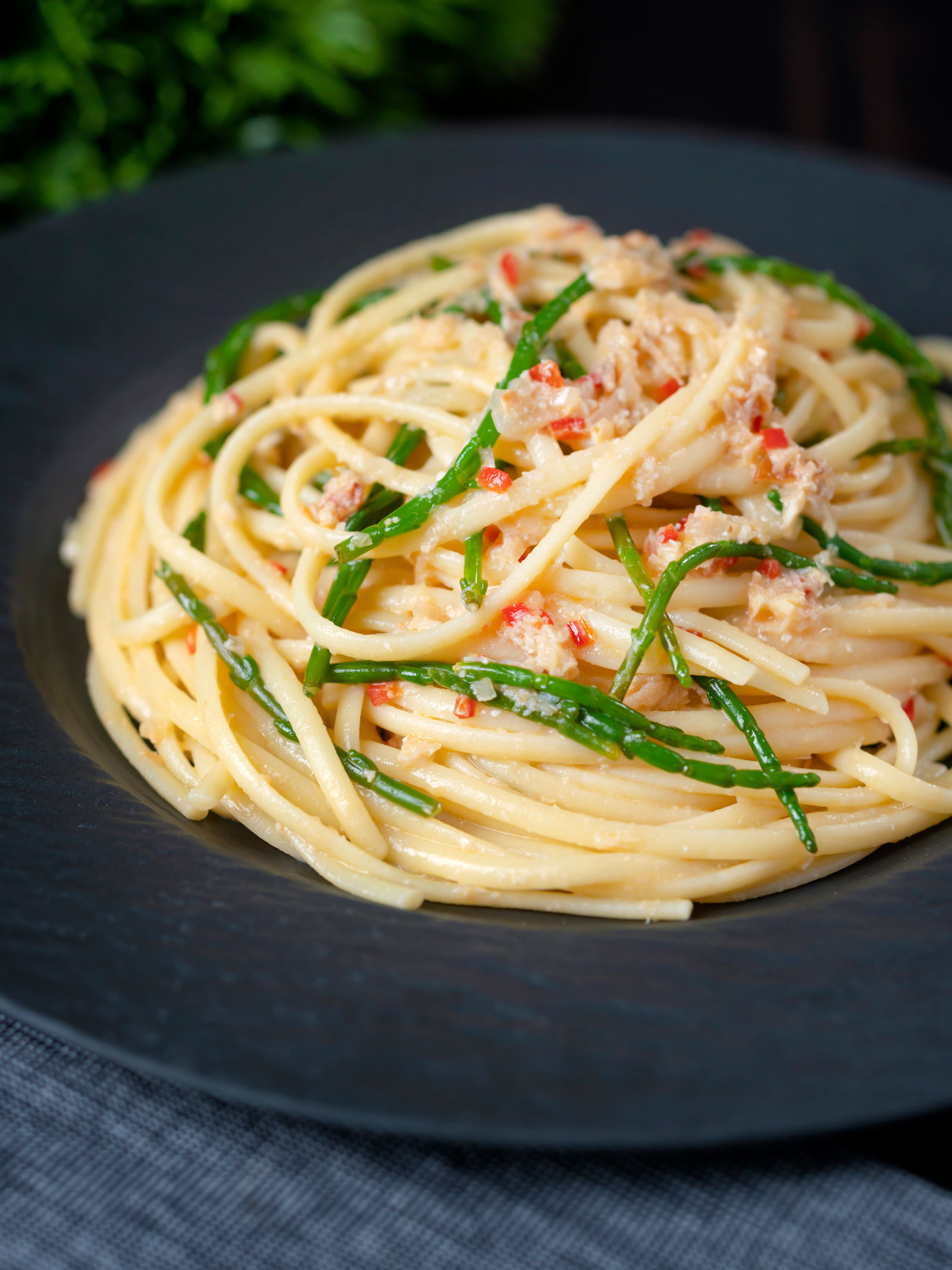 Crab Linguine Recipe with Chilli and Samphire