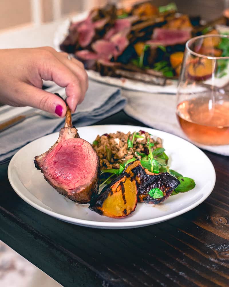 Lamb with artichokes and peaches