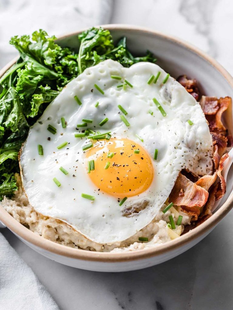 Savoury Breakfast Porridge with Bacon & Mushrooms