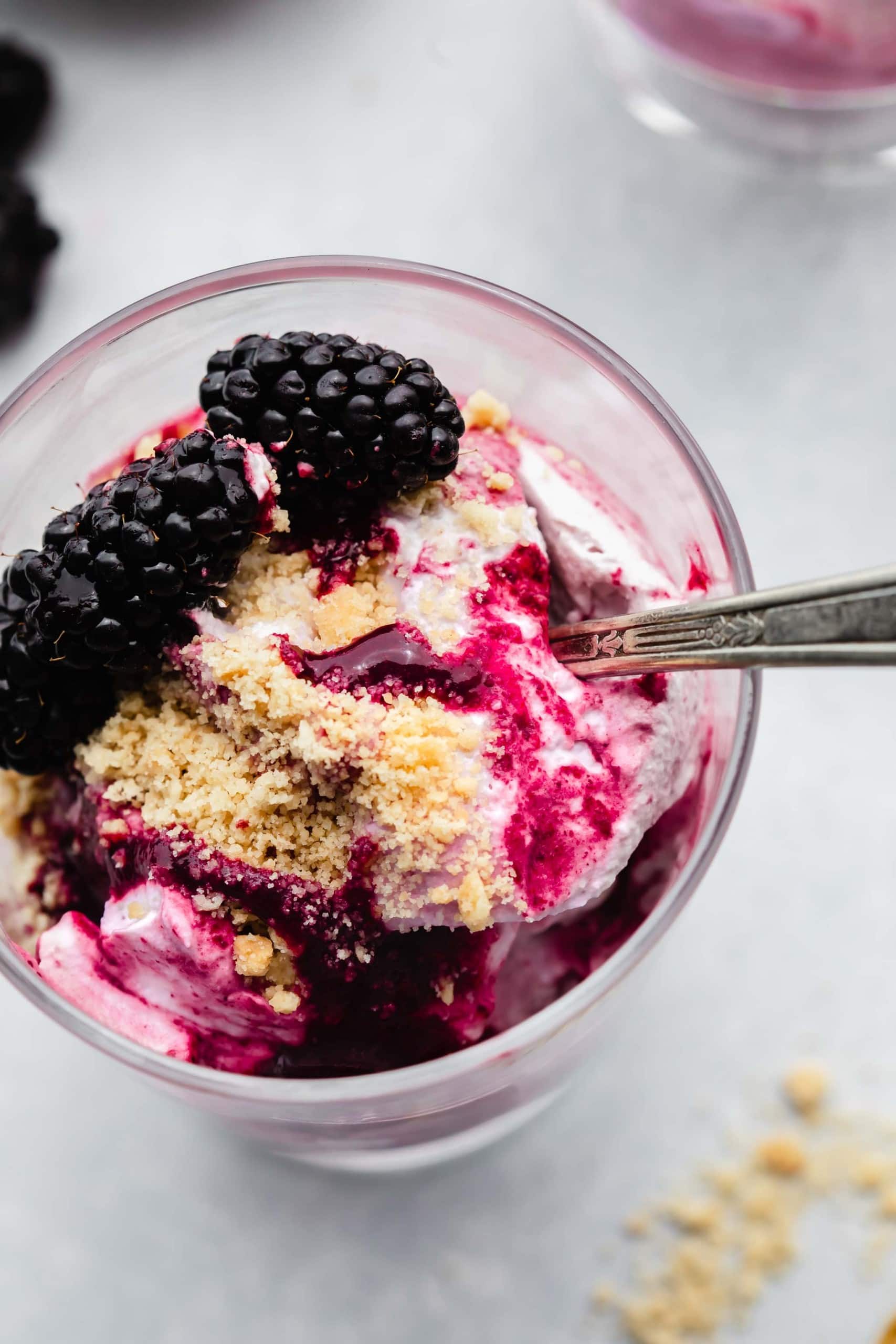 Blackberry, mint and elderflower fool