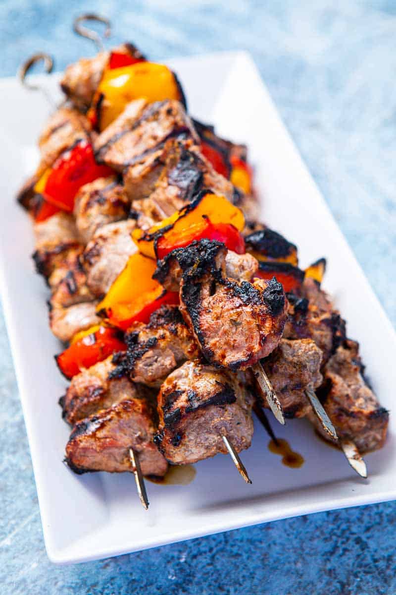 Lamb, capsicum and onion skewers